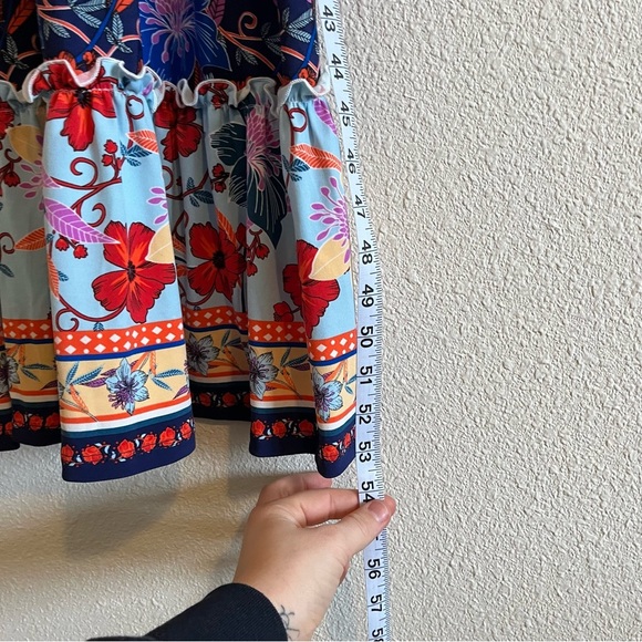 NWOT Maggy London Women's Multicolor Blue Print High Neck Maxi Dress Size 2 - Picture 7 of 10